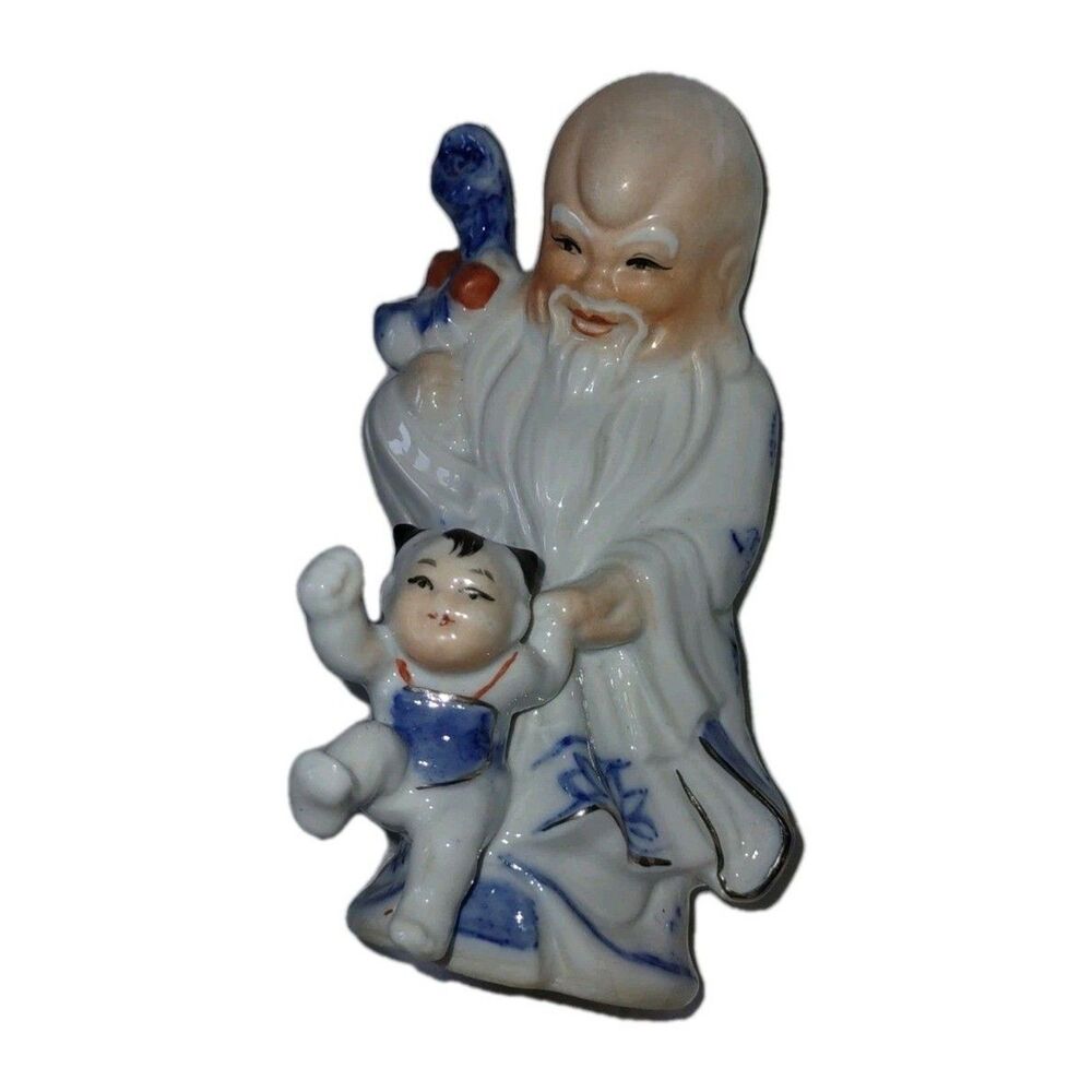 5.5" Chinese Shiwan Mudman Shou Lao “God Of Longevity” With Boy Figurine